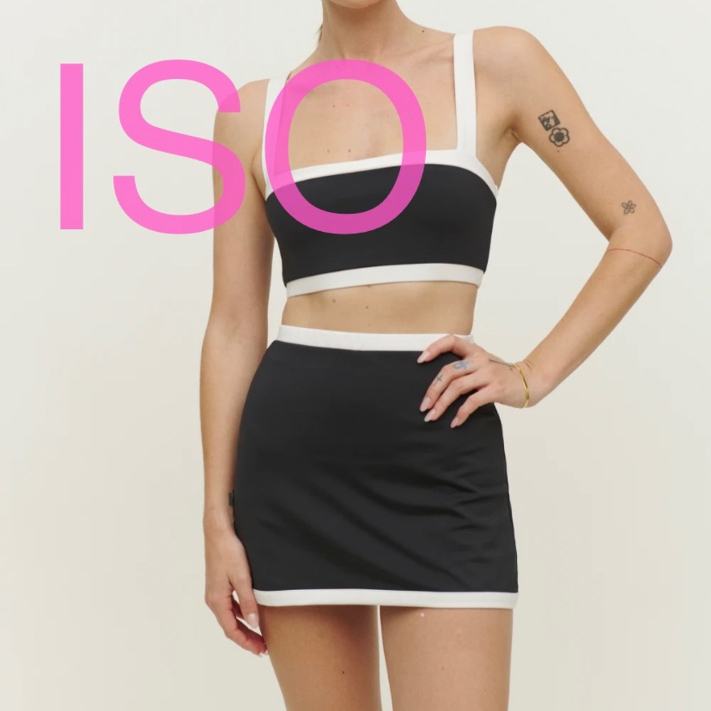 reformation adelina ecomove two piece set
Black top and skirt white outline